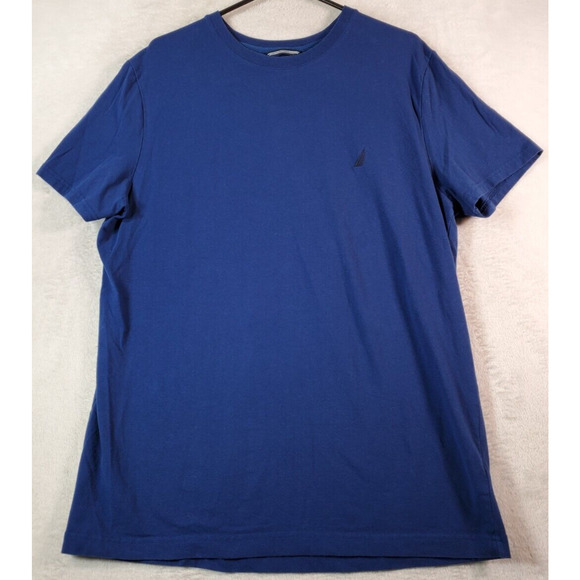 Nautica T‎ Shirt Mens Large Navy Knit Cotton Short Casual Sleeve Round Neck Logo - Picture 1 of 10